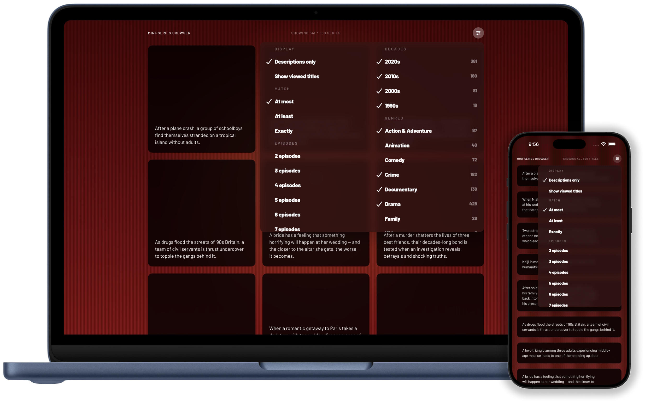 3 of 4: Mini Series Browser filters on desktop and mobile